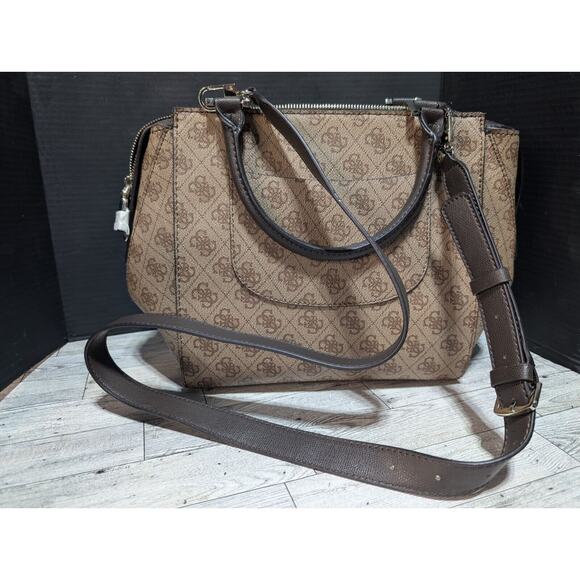 GUESS Nissana Ladies Satchel Tote Brown Handbag Purse Missing Some Packing New - Picture 6 of 12